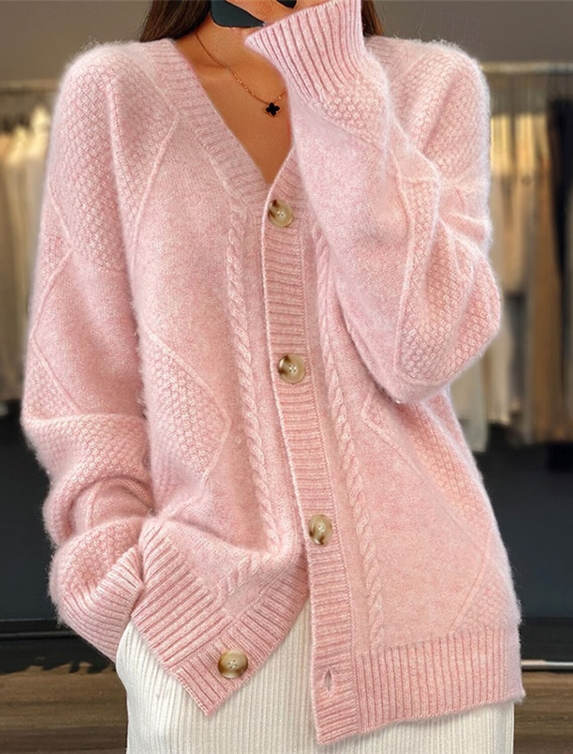 Women V Neck Cable Knit Cardig – Down Jacket Packable Bewertung und Preis